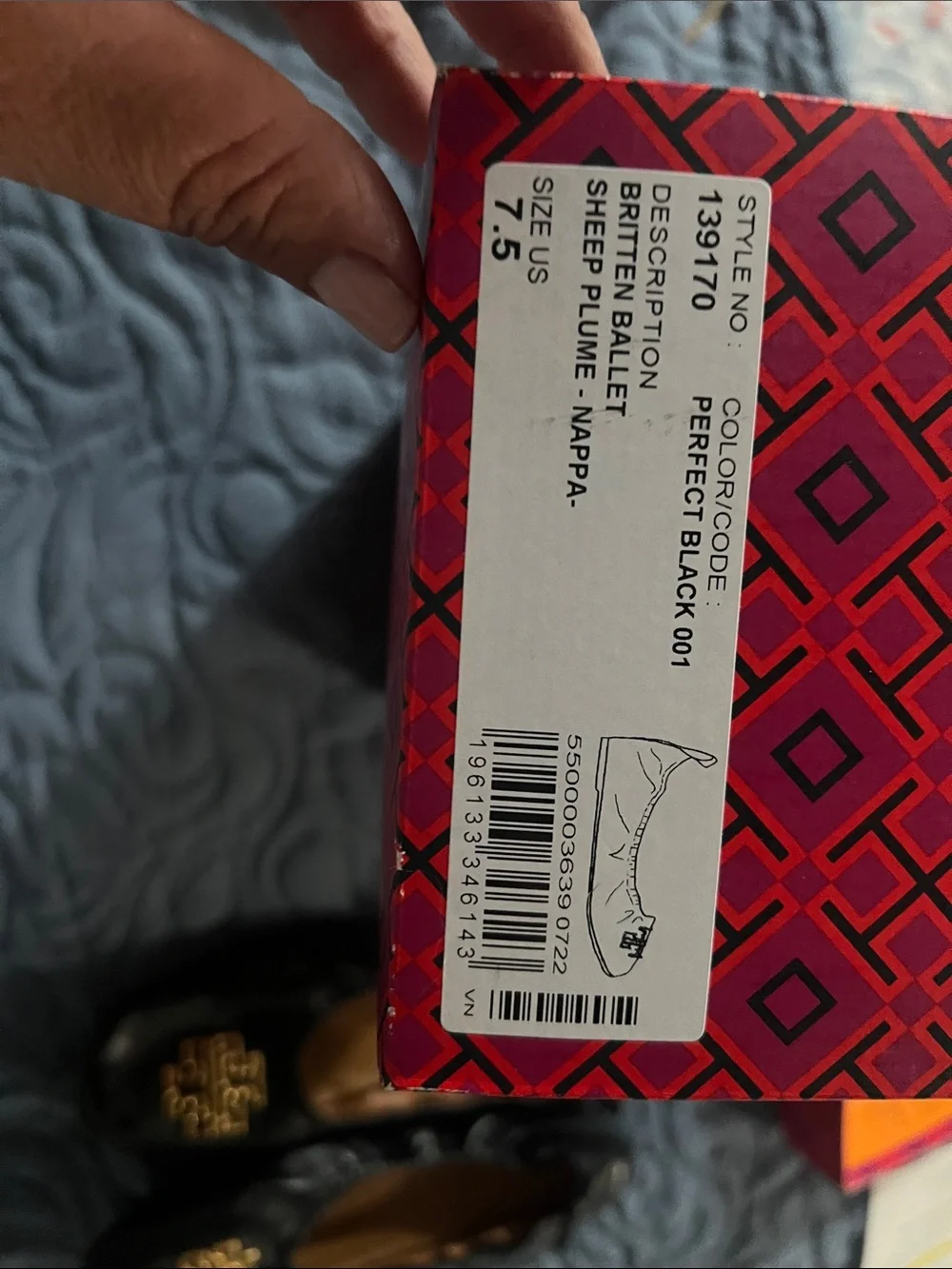 Tory Burch Black Leather Ballet Flats with Gold Logo